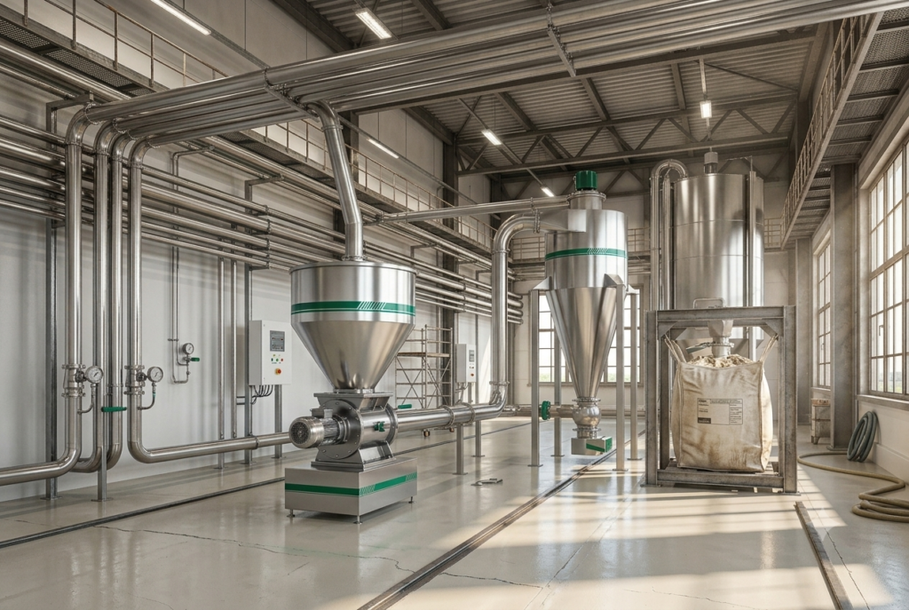 transportador pneumático industrial com tubulação de inox