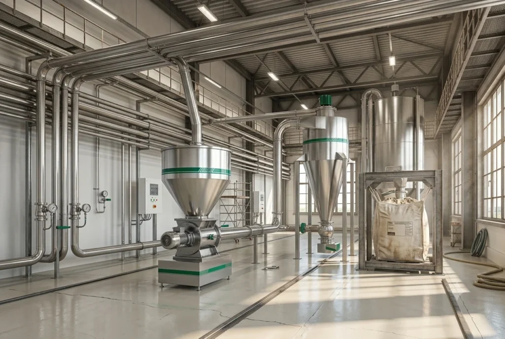 transportador pneumático industrial com tubulação de inox