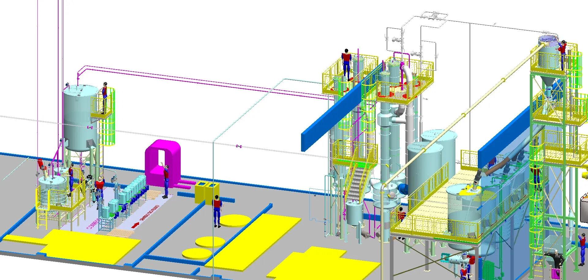 Projeto 3D da extração e do evaporador de 3 efeitos da planta de erva-mate da Triunfo do Brasil