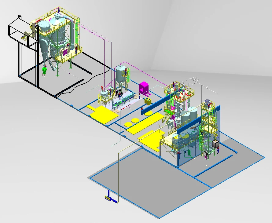 Projeto 3D da planta completa da Triunfo do Brasil: extração, evaporação e spray dryer projetados pela Globe Systems